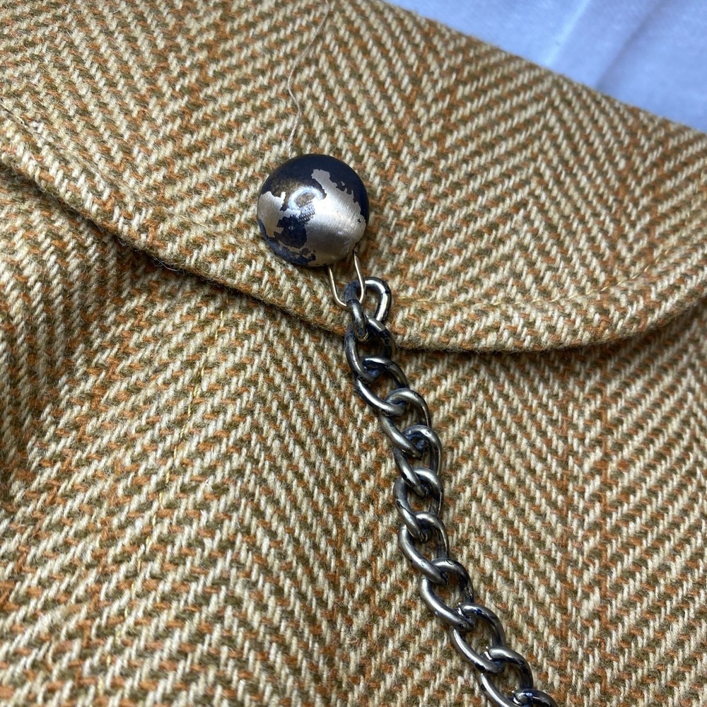 Vtg Juniorite Schoolgirl Skirt Herringbone Brown Chain Detail Preppy 24" Waist - Picture 3 of 11